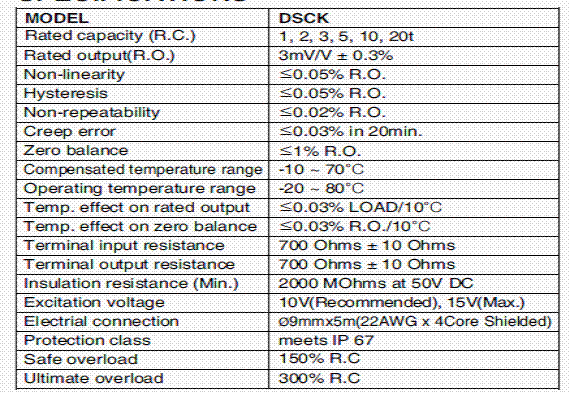 DSCK-2tf,DSCK-2tf稱重傳感器技術(shù)參數(shù)圖 